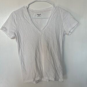 Madewell White V-Neck Short Sleeve Tee